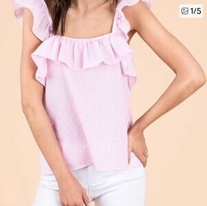 Pre-owned &merci Pink Gingham Blouse with Ruffles